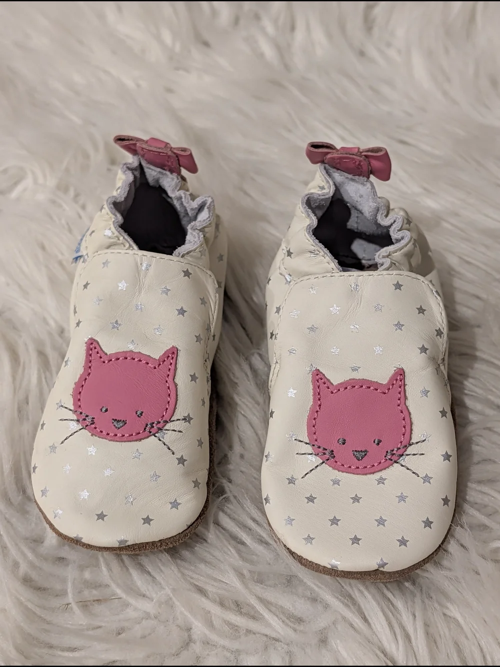 Robeez Kids Leather Cream Pink Cosmic Cat Soft Leather Shoes